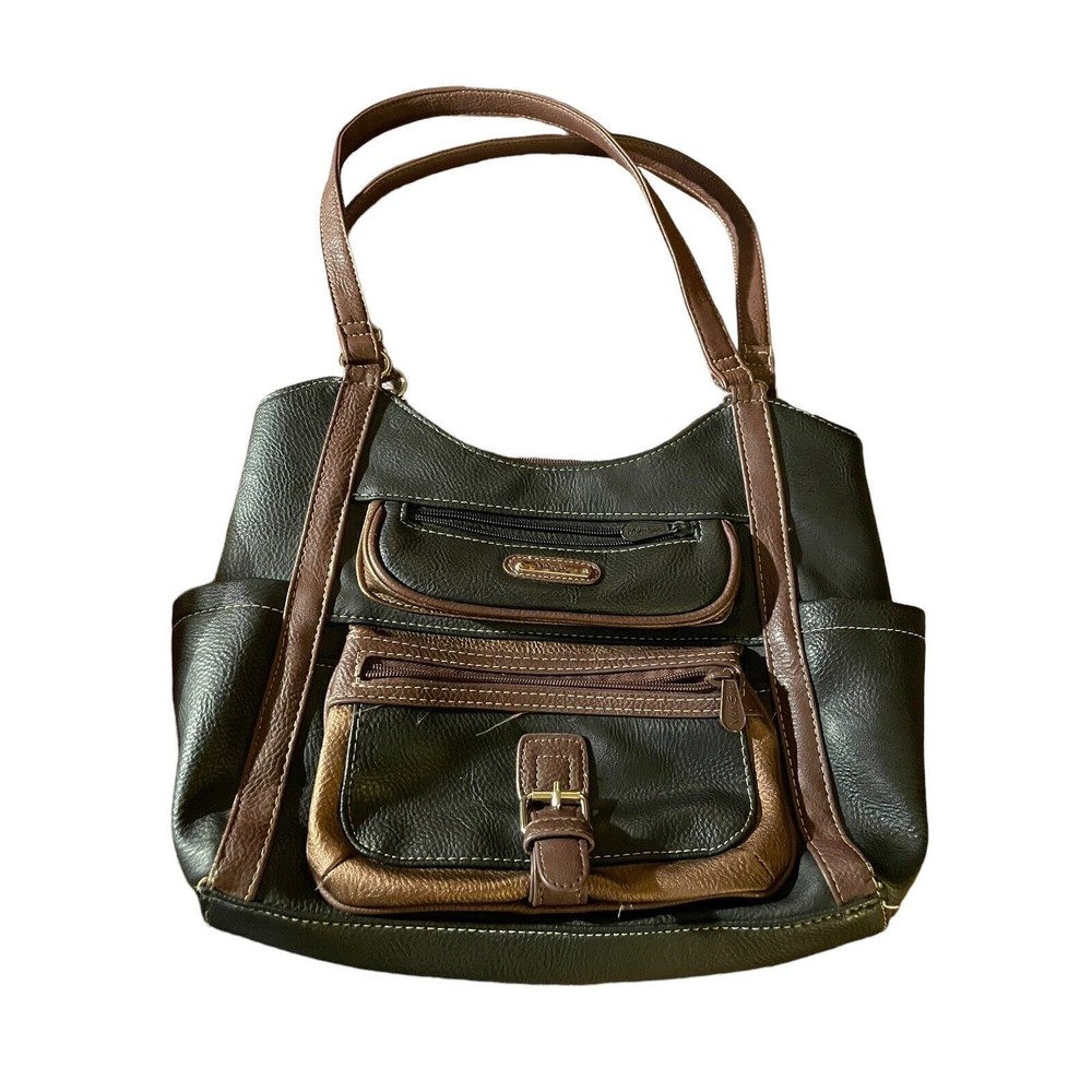 Multi Sac Top Handle Purse Vegan Leather With Multi Compartments Black/brown